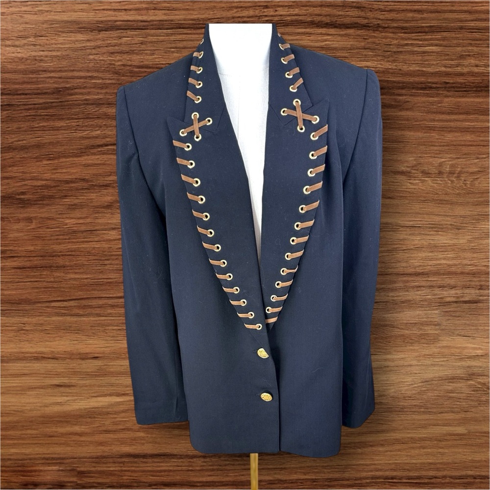 CRISCIONE New York collab w Cache‎ Black  Blazer Brown Suede trim Vintage SZ Med
